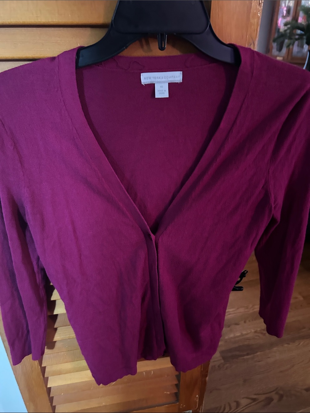 New York & Company Raspberry V-Neck Cardigan